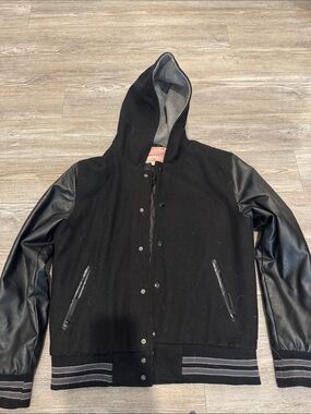 Brooklyn Cloth Black Hooded Varsity Bomber Jacket